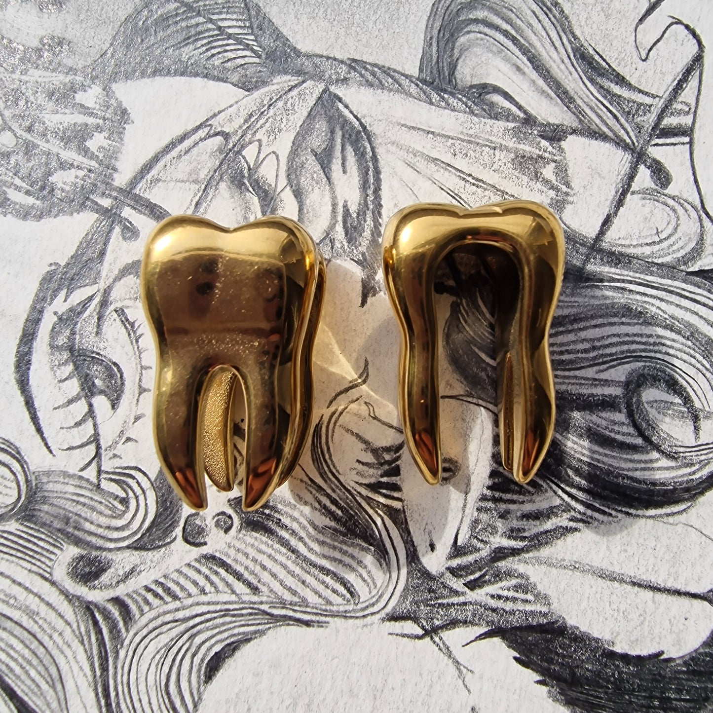 16MM 5/7"Tooth Truth Ear Weight Hangers | TOOTH ear weights | Gold  16MM Pair