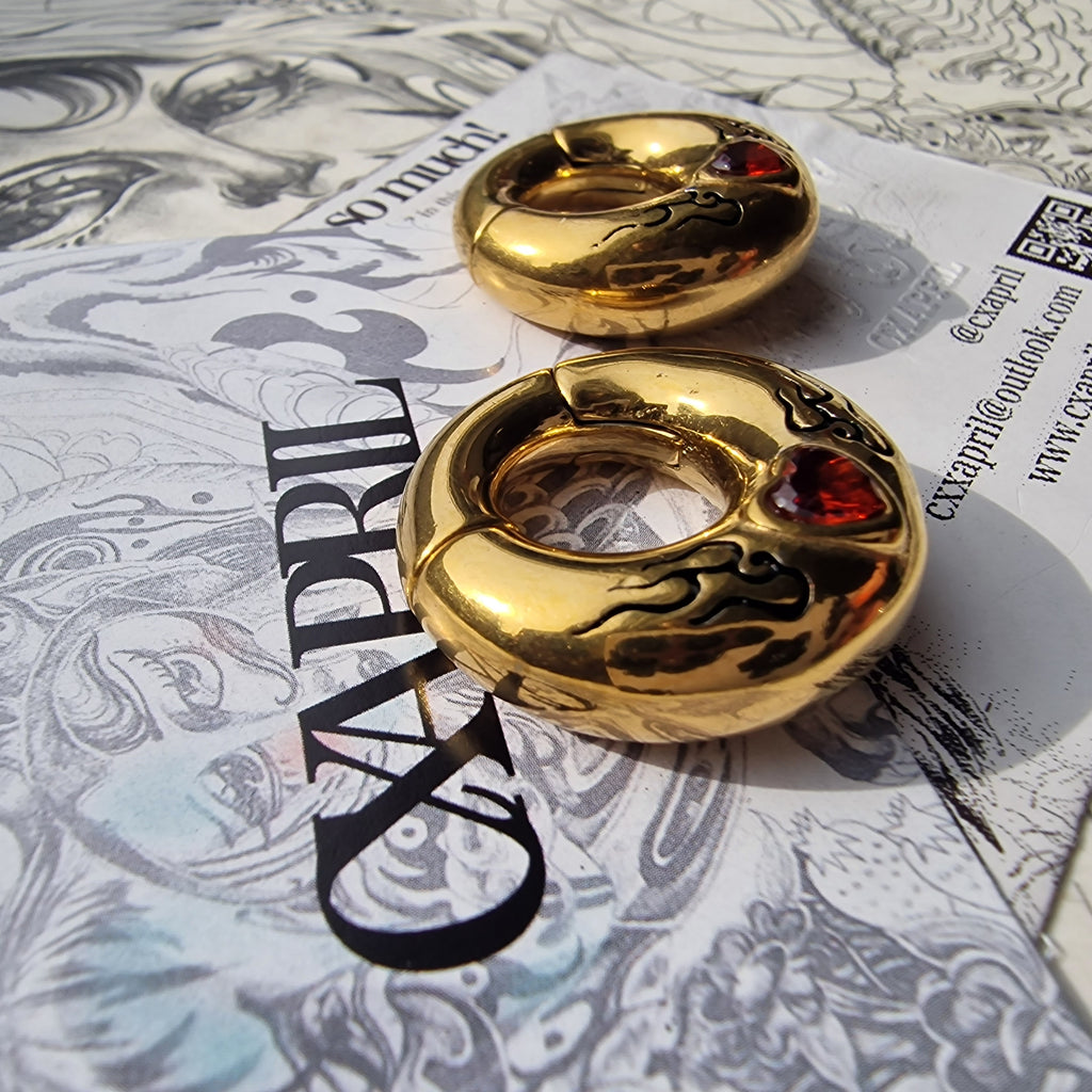 6MM 2G Red Flame Heart x Tribal Tattoo Ear Weights | Stretched Lobes