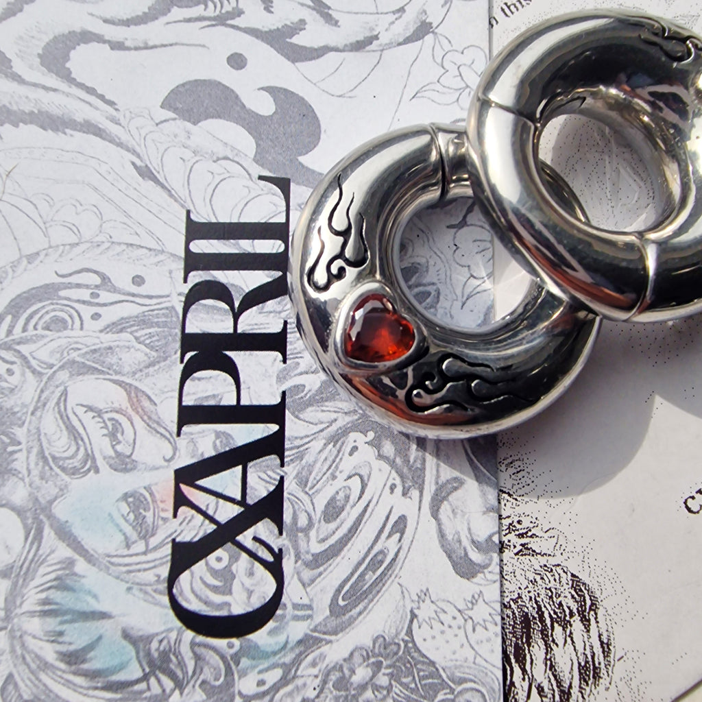 6MM 2G Red Flame x Tribal Tattoo Heart Ear Weights | Stretched Lobes