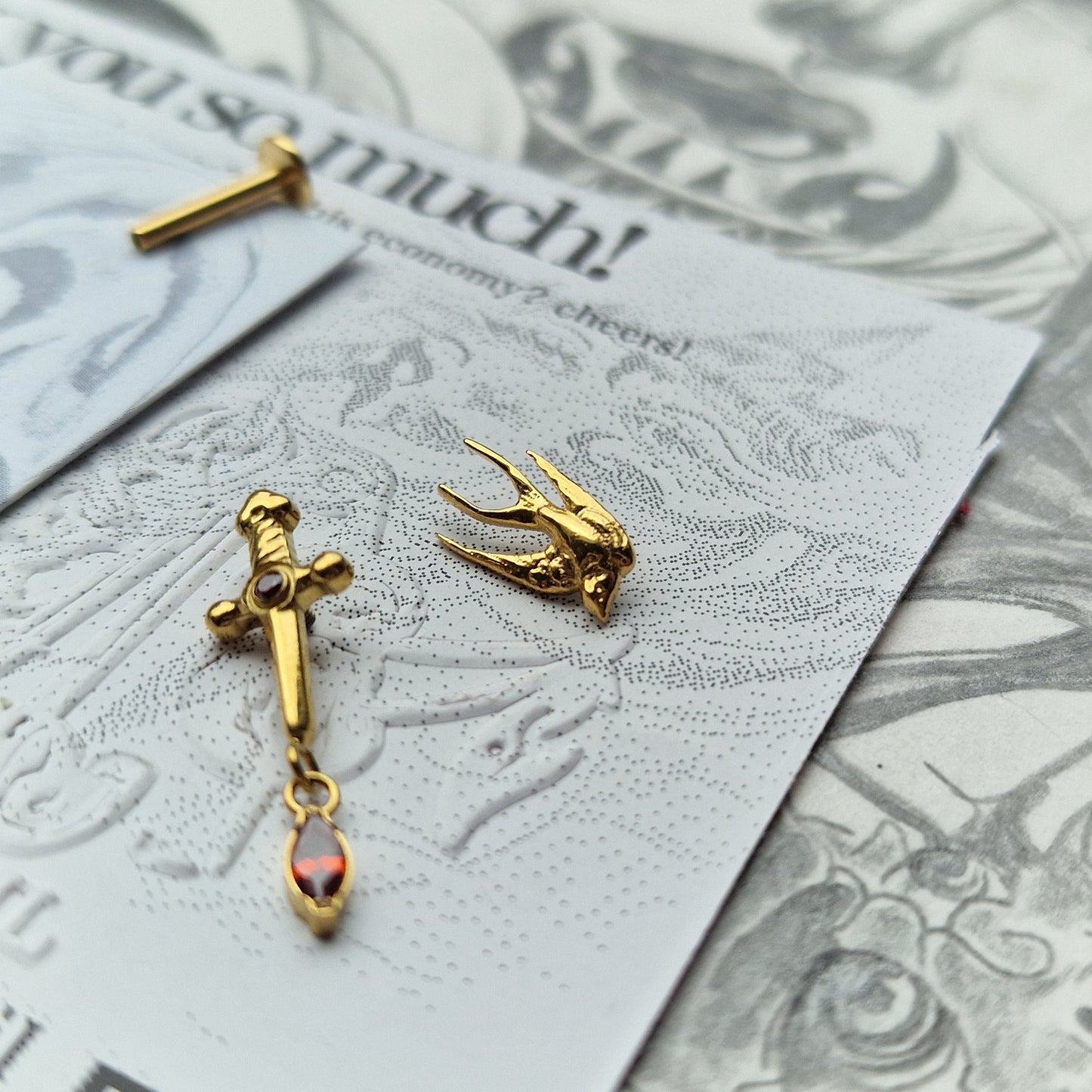 Gold Fantasy Titanium Cartilage Stud Set | Alt Body Jewellery