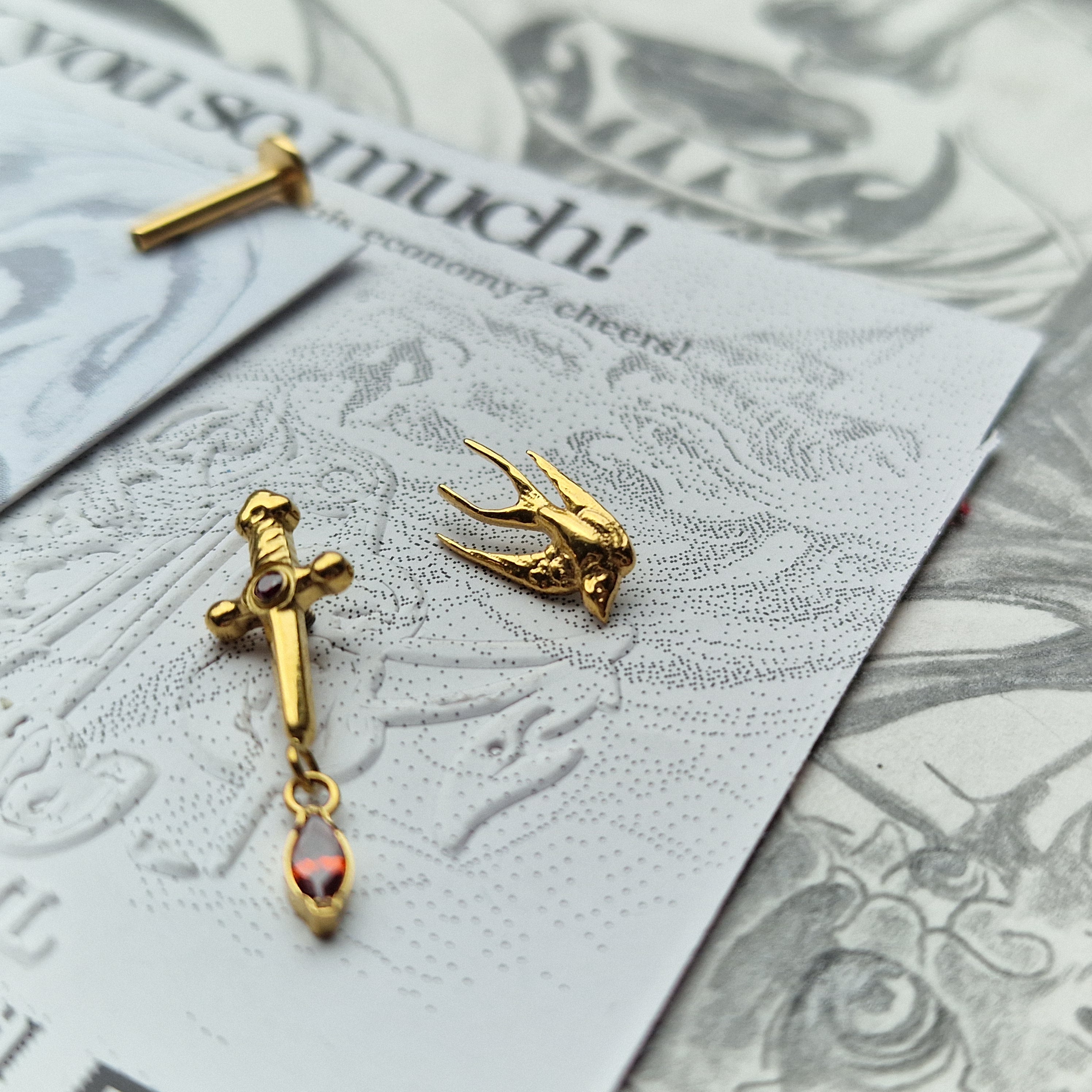 Gold Fantasy Titanium Cartilage Stud Set | Alt Body Jewellery