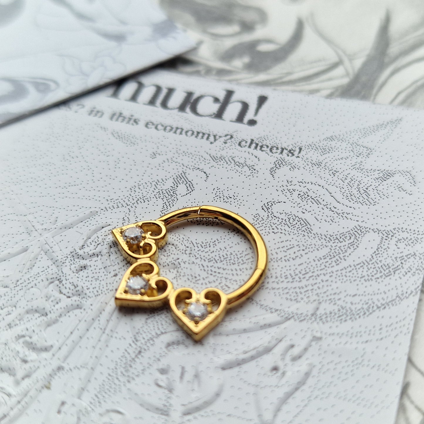 Trio Heart Hoop Gold Titanium | Septum Helix Daith Hoop