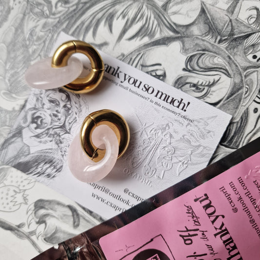 Gold Ear Weights Pink Jade Stone Organic Ear Weights Plugs Gauges Tunnels Alt