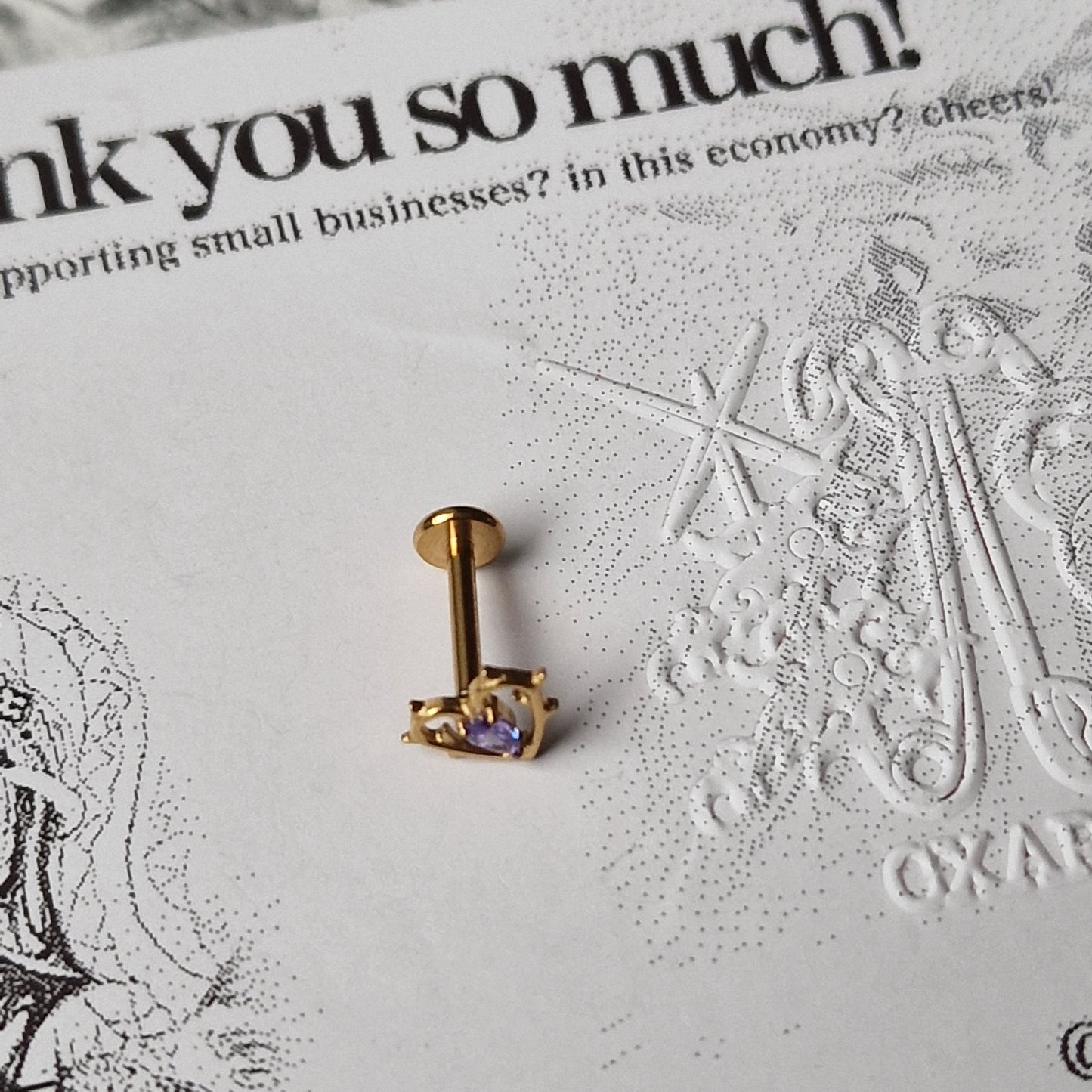 Spikey Golden Thorn in my heart! | Purple Zircon Titanium Gold Body Piercing