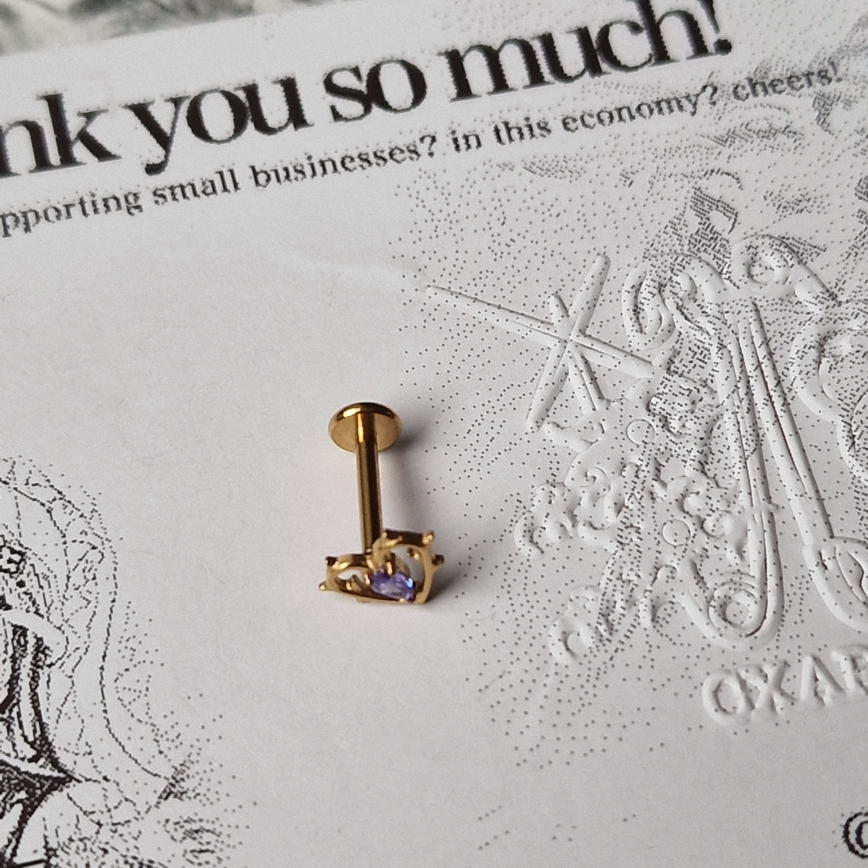 Spikey Golden Thorn in my heart! | Purple Zircon Titanium Gold Body Piercing