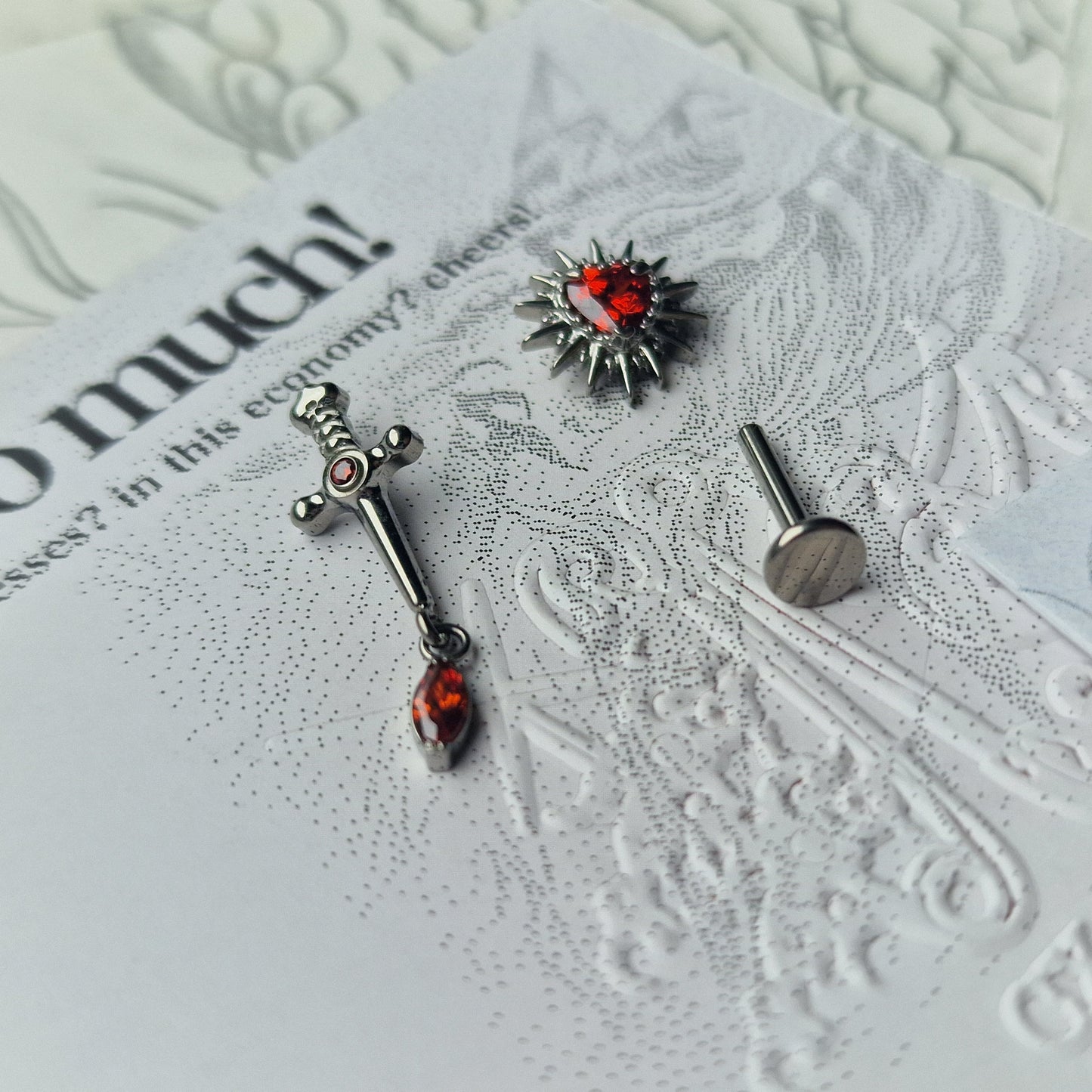 Capture the Heart and Sword | Titanium Cartilage Stud Set | Alt Body Jewellery