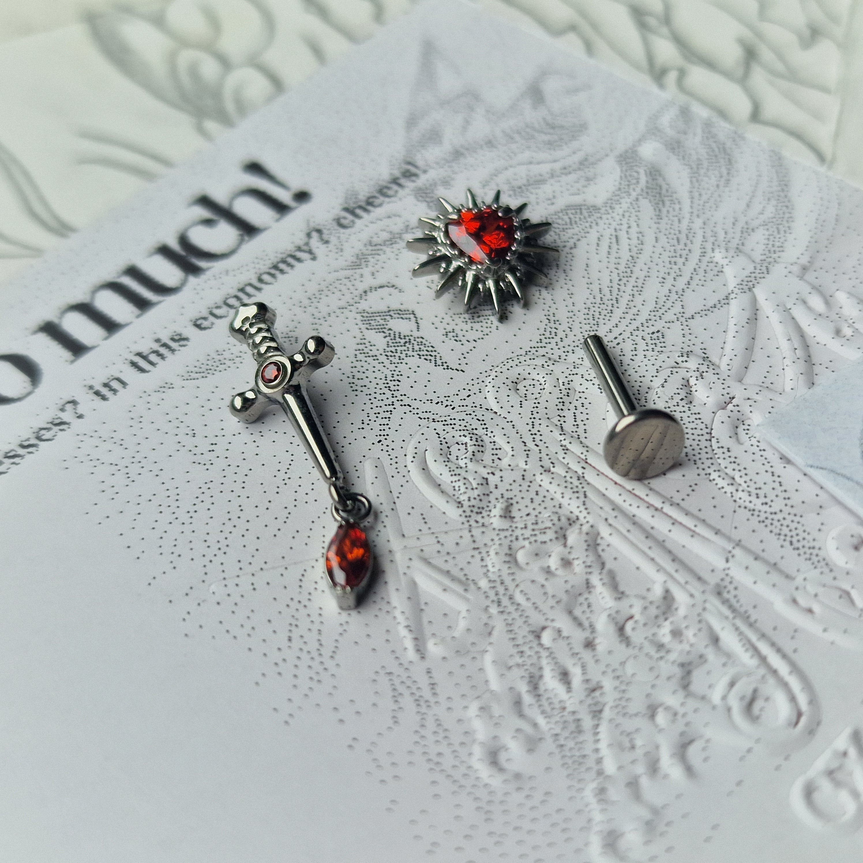 Capture the Heart and Sword | Titanium Cartilage Stud Set | Alt Body Jewellery