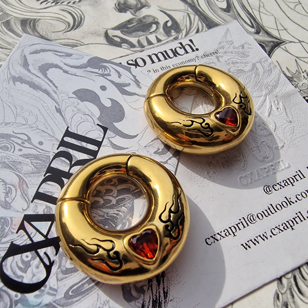 6MM 2G Red Flame Heart x Tribal Tattoo Ear Weights | Stretched Lobes