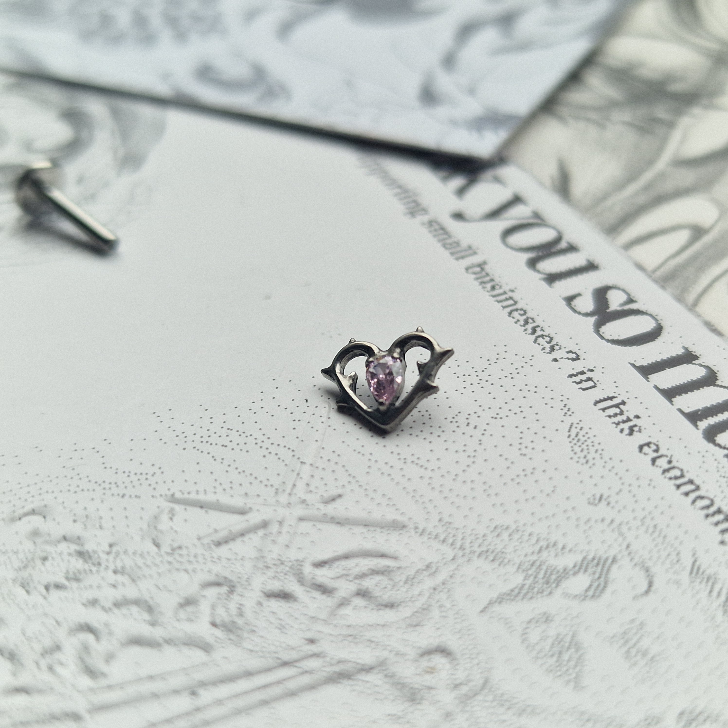 Thorn in my heart! | Pink Zircon Titanium Silver Body Piercing