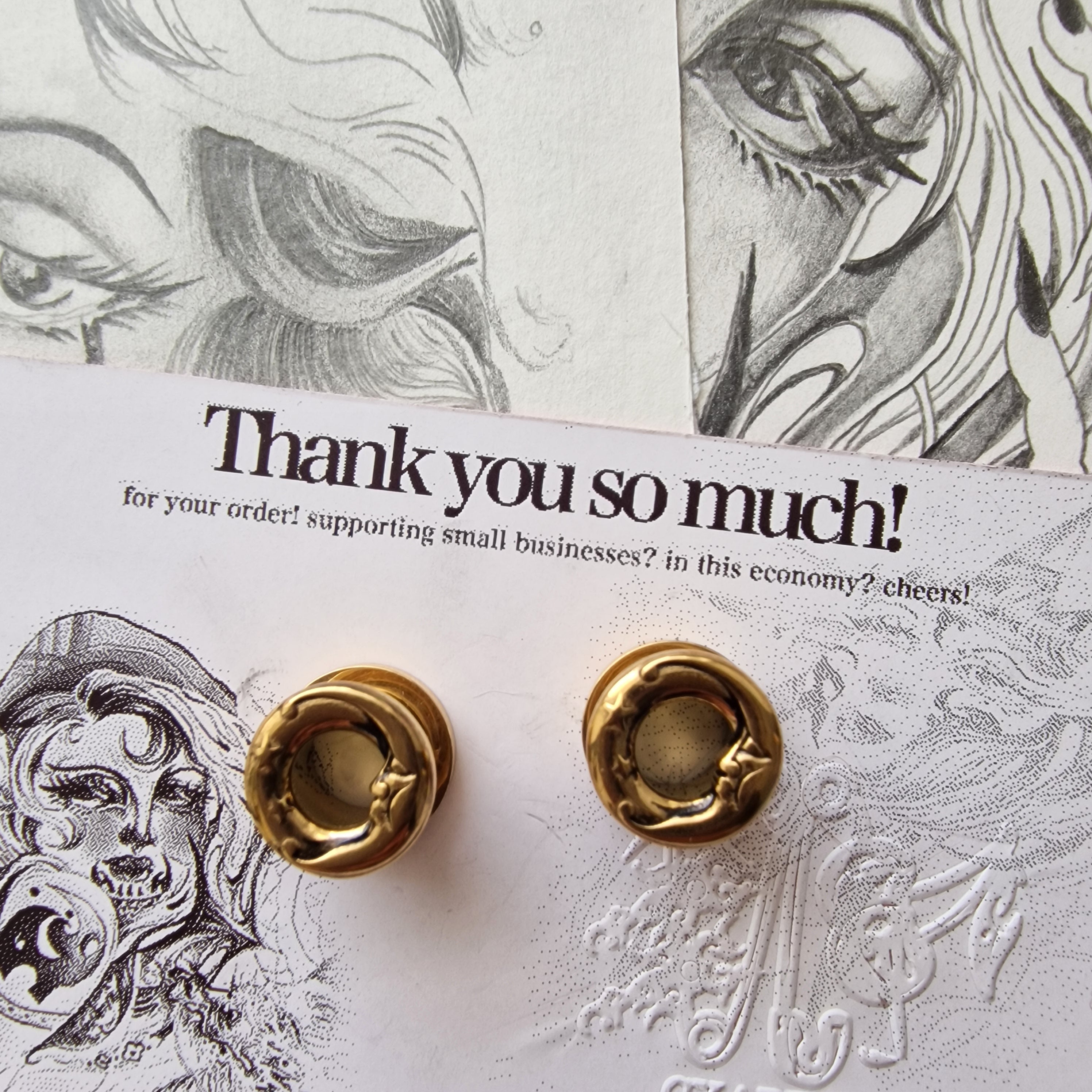 10MM 00G Gold Moon Cresent Screw Tunnels | Jewellery for Stretched Ears and Lobes