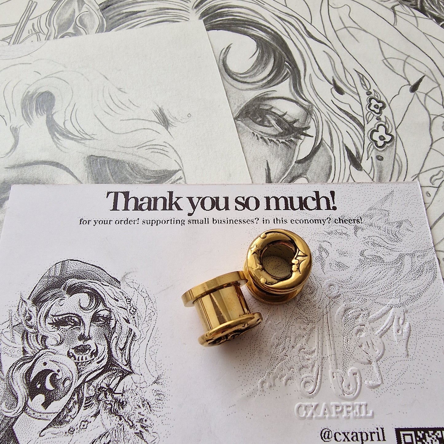 10MM 00G Gold Moon Cresent Screw Tunnels | Jewellery for Stretched Ears and Lobes