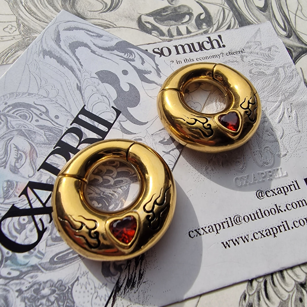 6MM 2G Red Flame Heart x Tribal Tattoo Ear Weights | Stretched Lobes