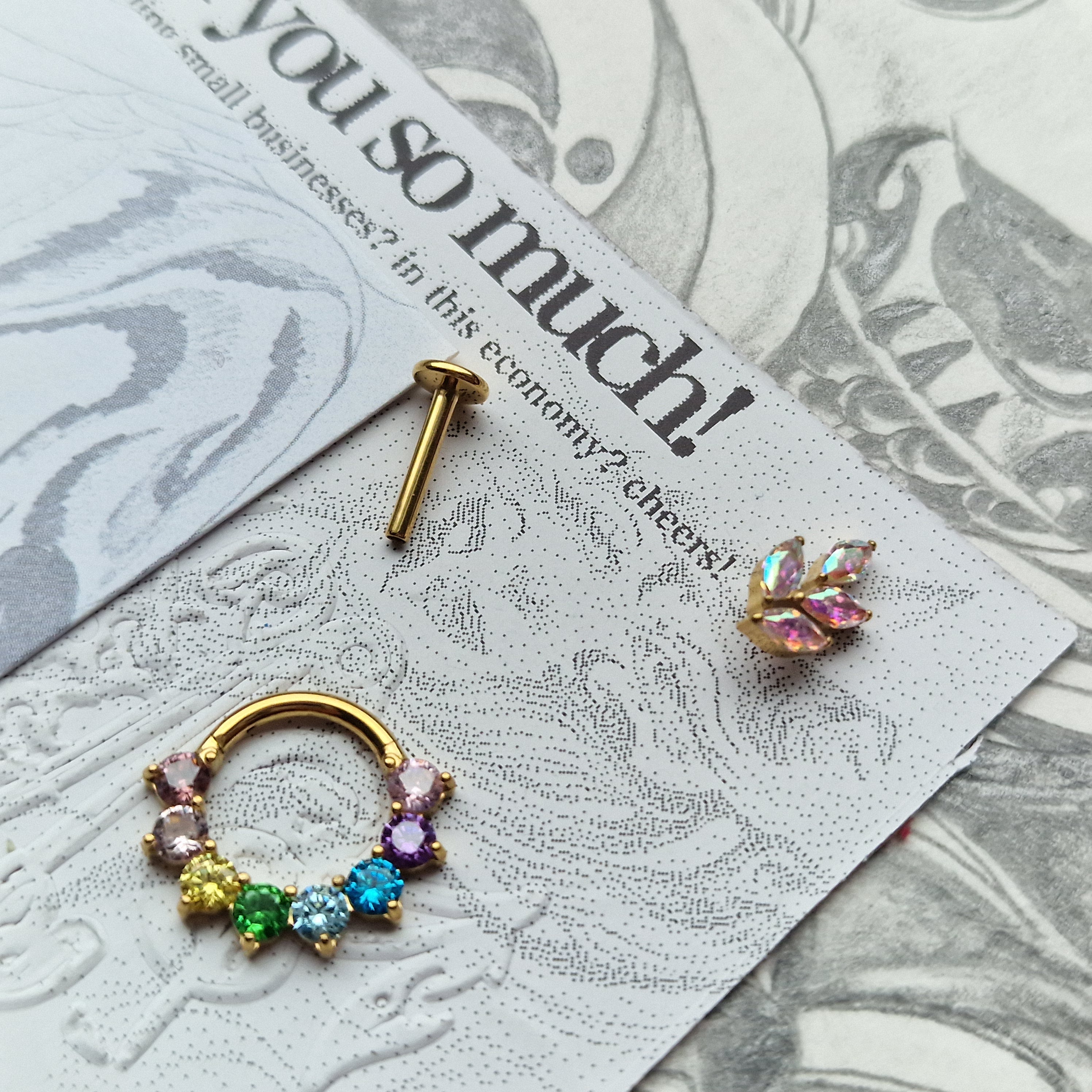 Rainbow Iridescent Set Titanium Gold Cartilage Stud / Hoop Set | Body Piercings Alt Jewellery
