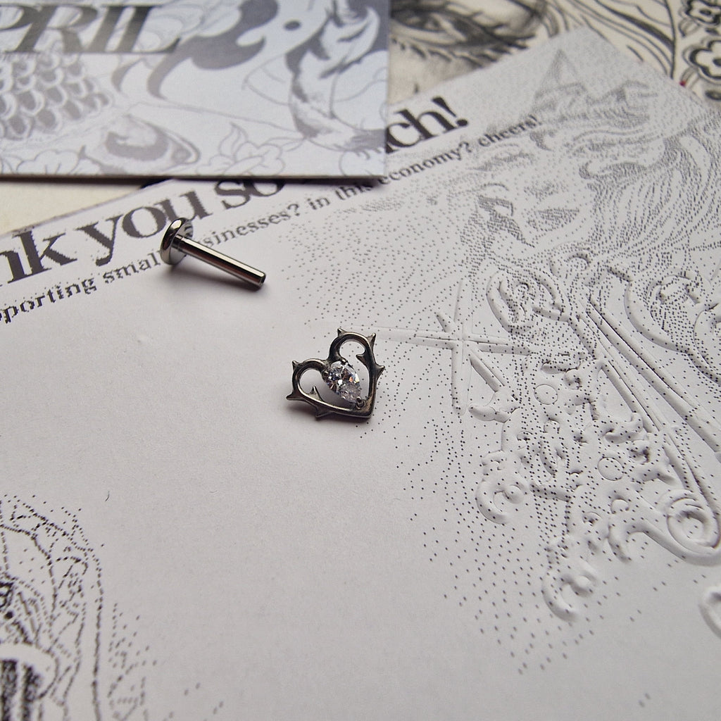 Thorn in my heart! | White Zircon Titanium Silver Body Piercing