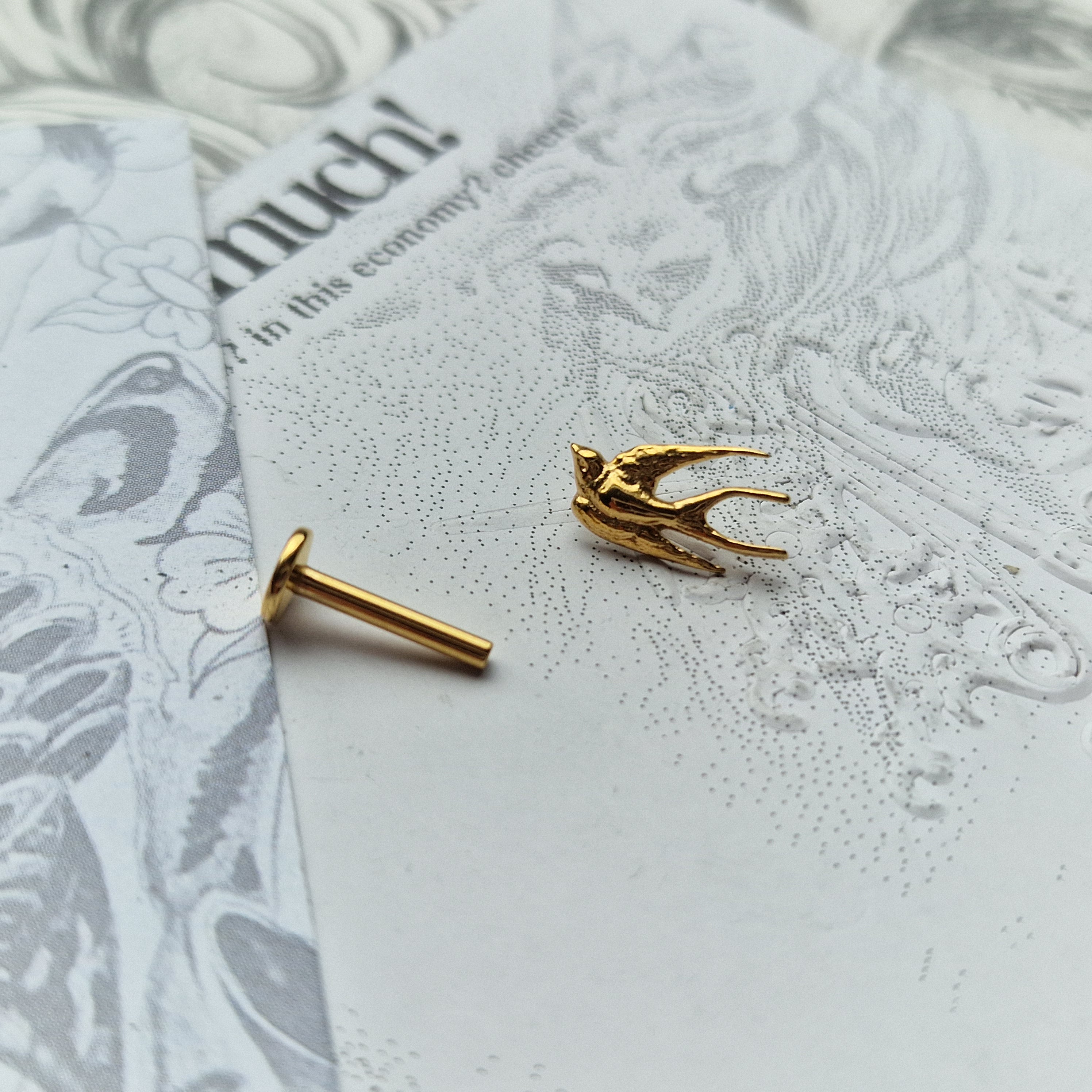 Swollow Birdie Tattoo Signature | Gold Body Piercings Alt Jewellery