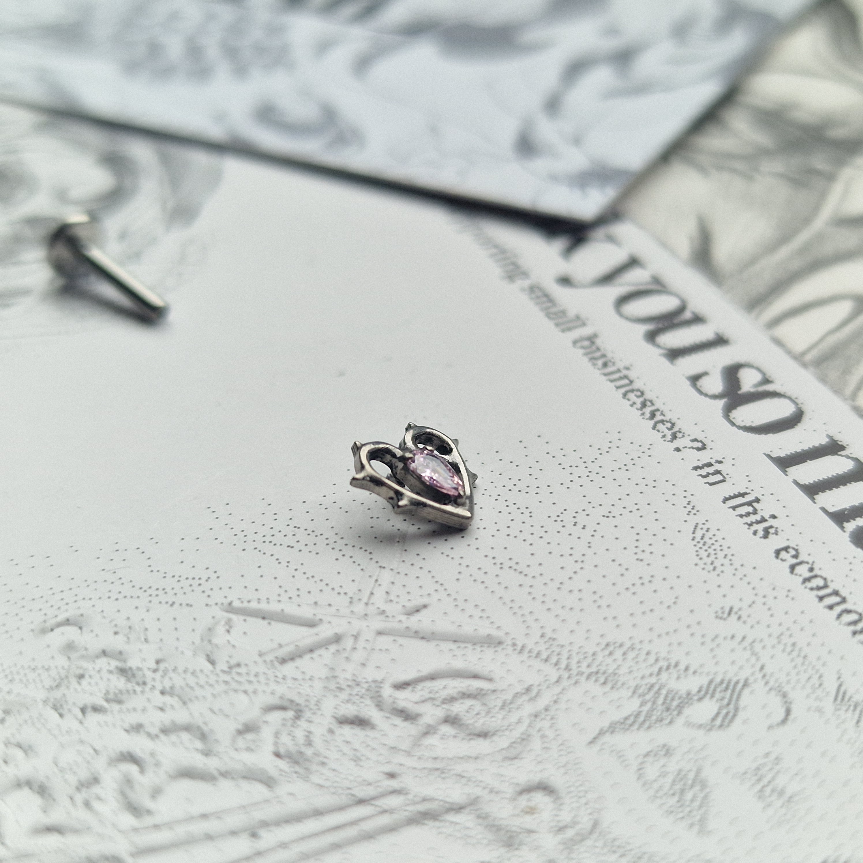 Thorn in my heart! | Pink Zircon Titanium Silver Body Piercing
