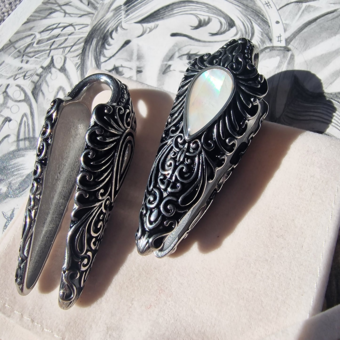 22MM 7/8 inch Silver Saddle Hangers  Opal Ear Weights  Saddle Ear Weights Pair