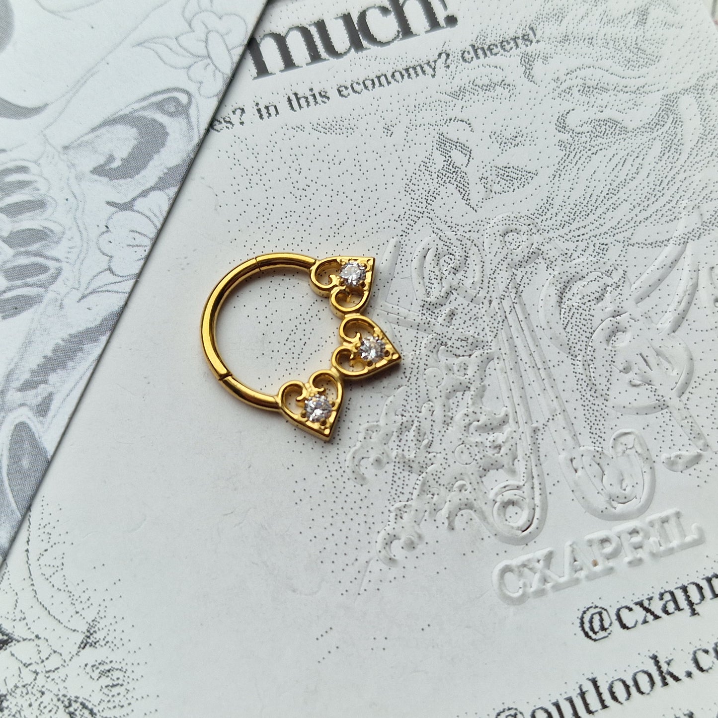 Trio Heart Hoop Gold Titanium | Septum Helix Daith Hoop