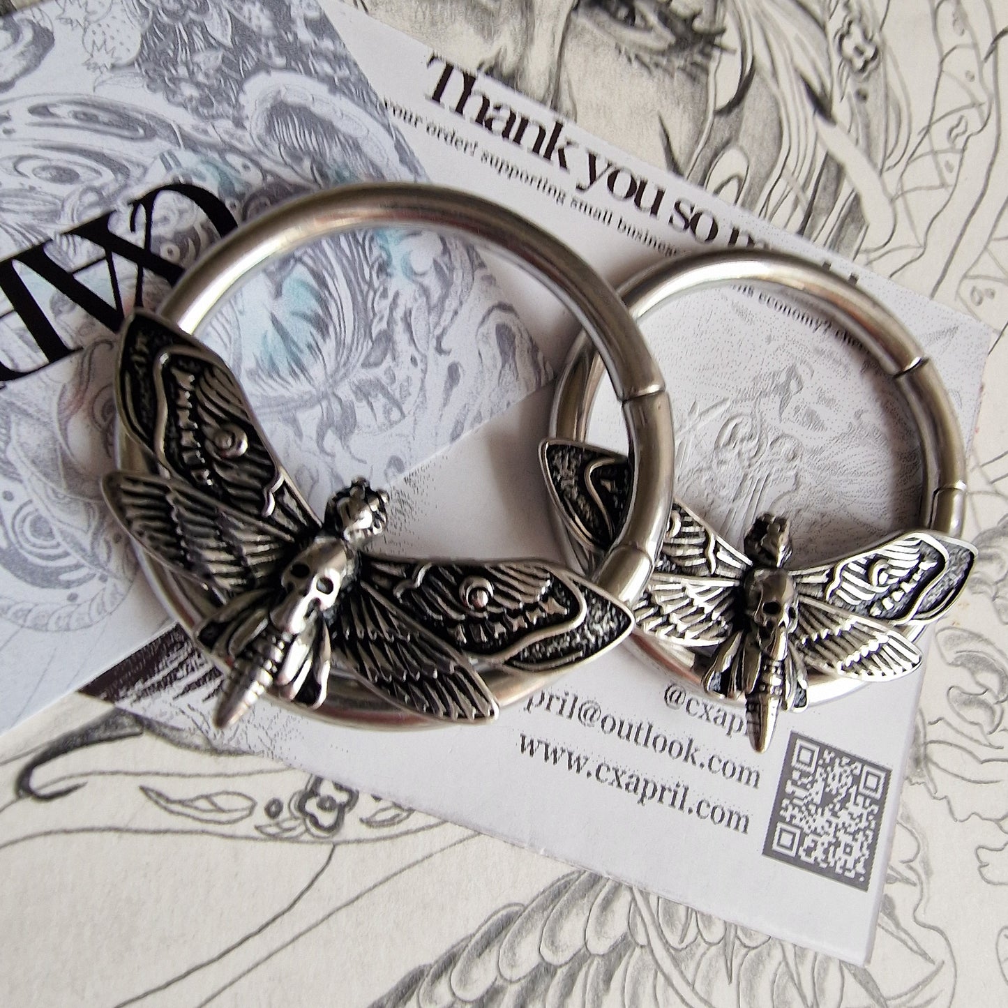 4MM 2G Silver Silence of the Death Moth | Ear Weights for Stretched Ears and Lobes