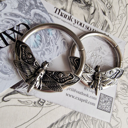 4MM 2G Silver Silence of the Death Moth | Ear Weights for Stretched Ears and Lobes