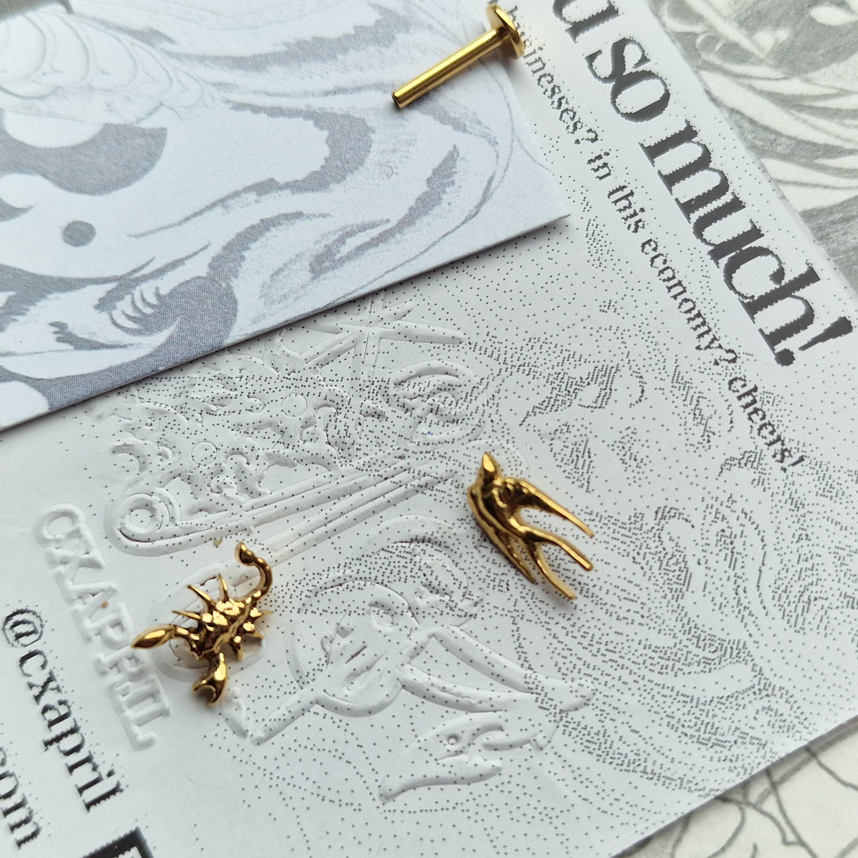 Scorpion and Birdie Set Titanium Cartilage | Alt Gold Body Jewellery
