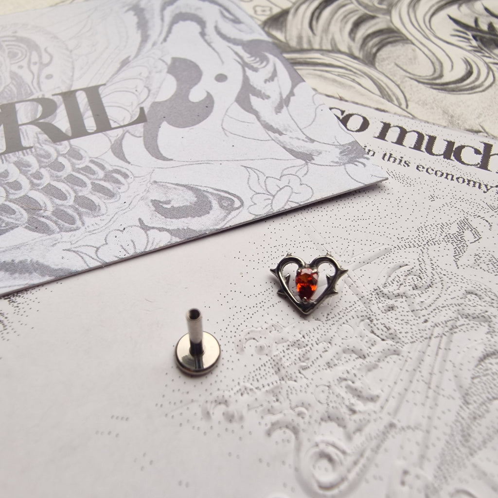 Thorn in my heart! | Red Zircon Titanium Silver Body Piercing
