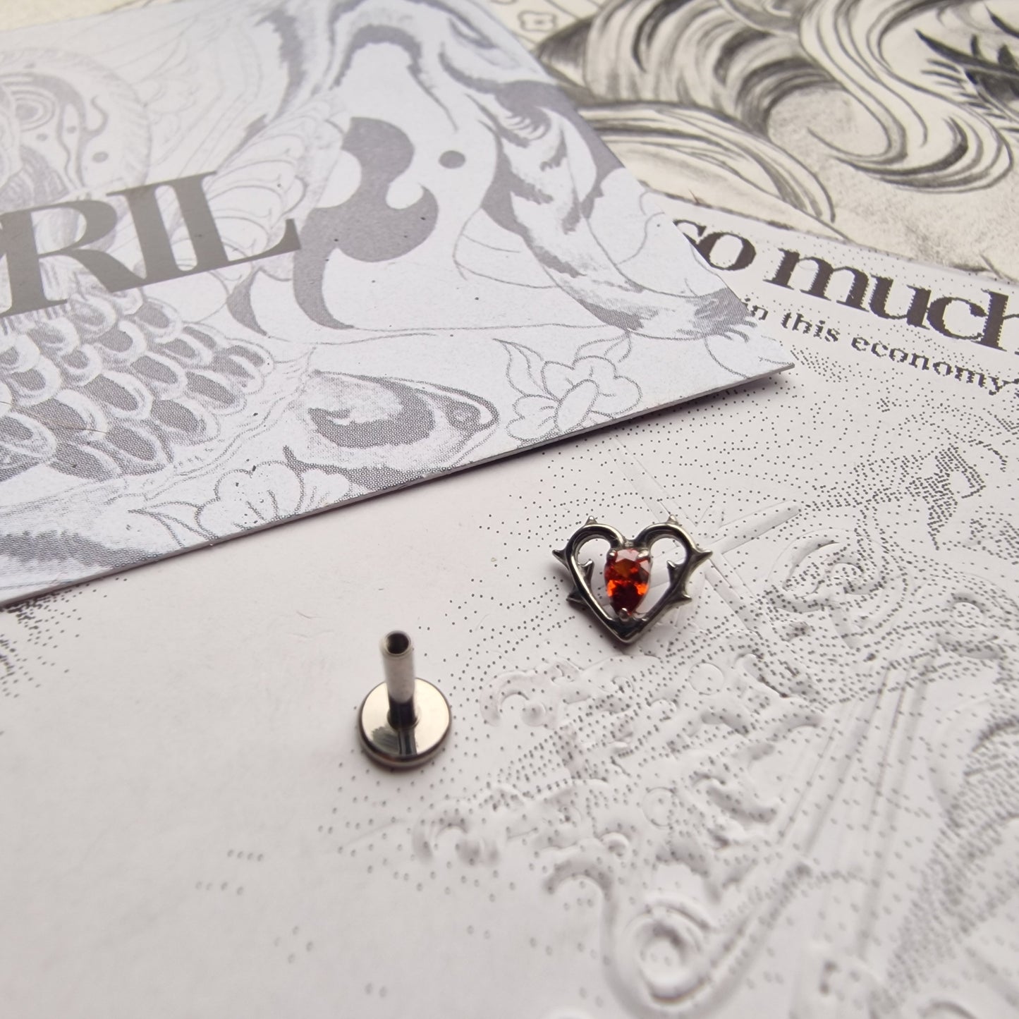 Thorn in my heart! | Red Zircon Titanium Silver Body Piercing