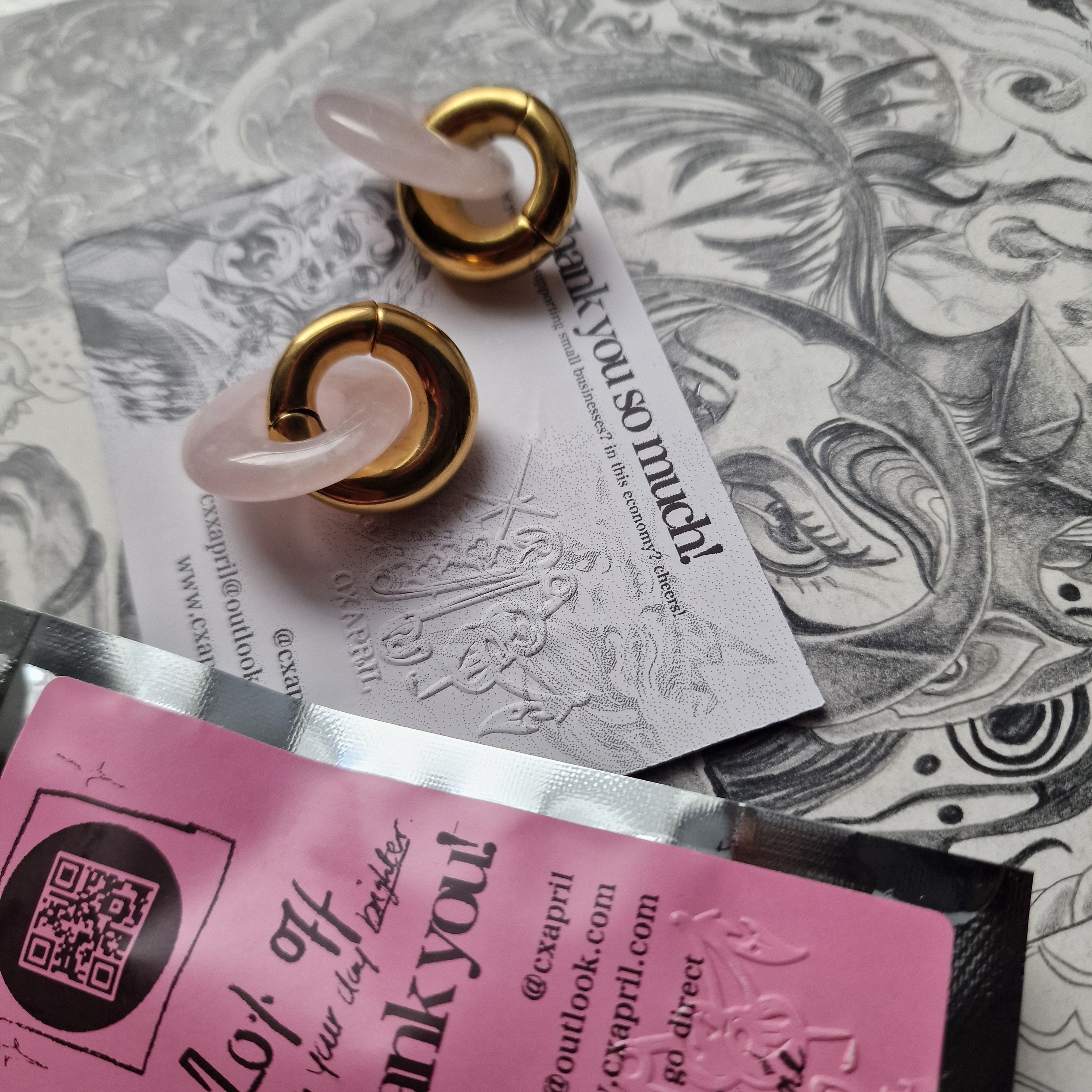 Gold Ear Weights Pink Jade Stone Organic Ear Weights Plugs Gauges Tunnels Alt