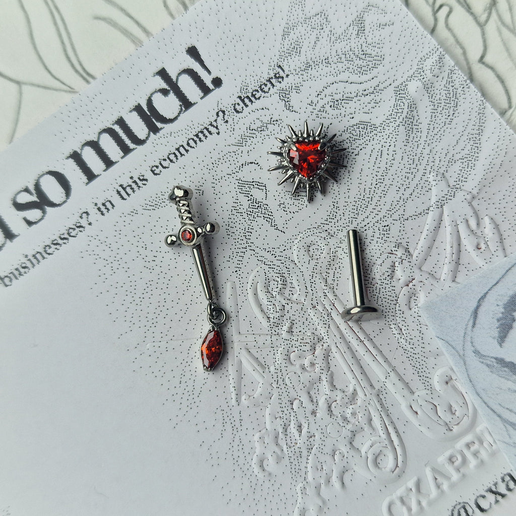 Capture the Heart and Sword | Titanium Cartilage Stud Set | Alt Body Jewellery