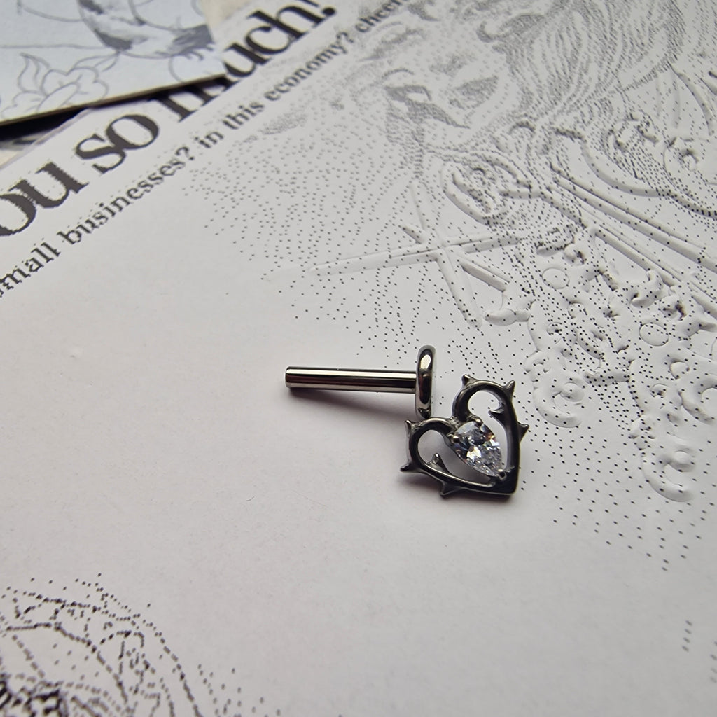 Thorn in my heart! | White Zircon Titanium Silver Body Piercing