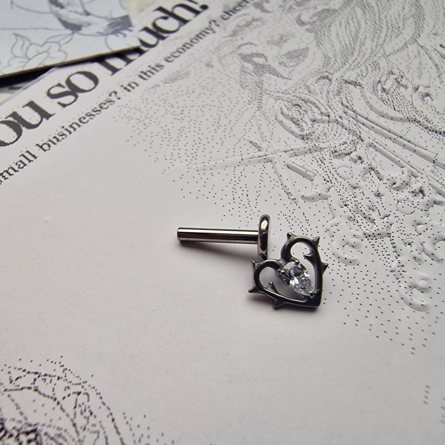 Thorn in my heart! | White Zircon Titanium Silver Body Piercing