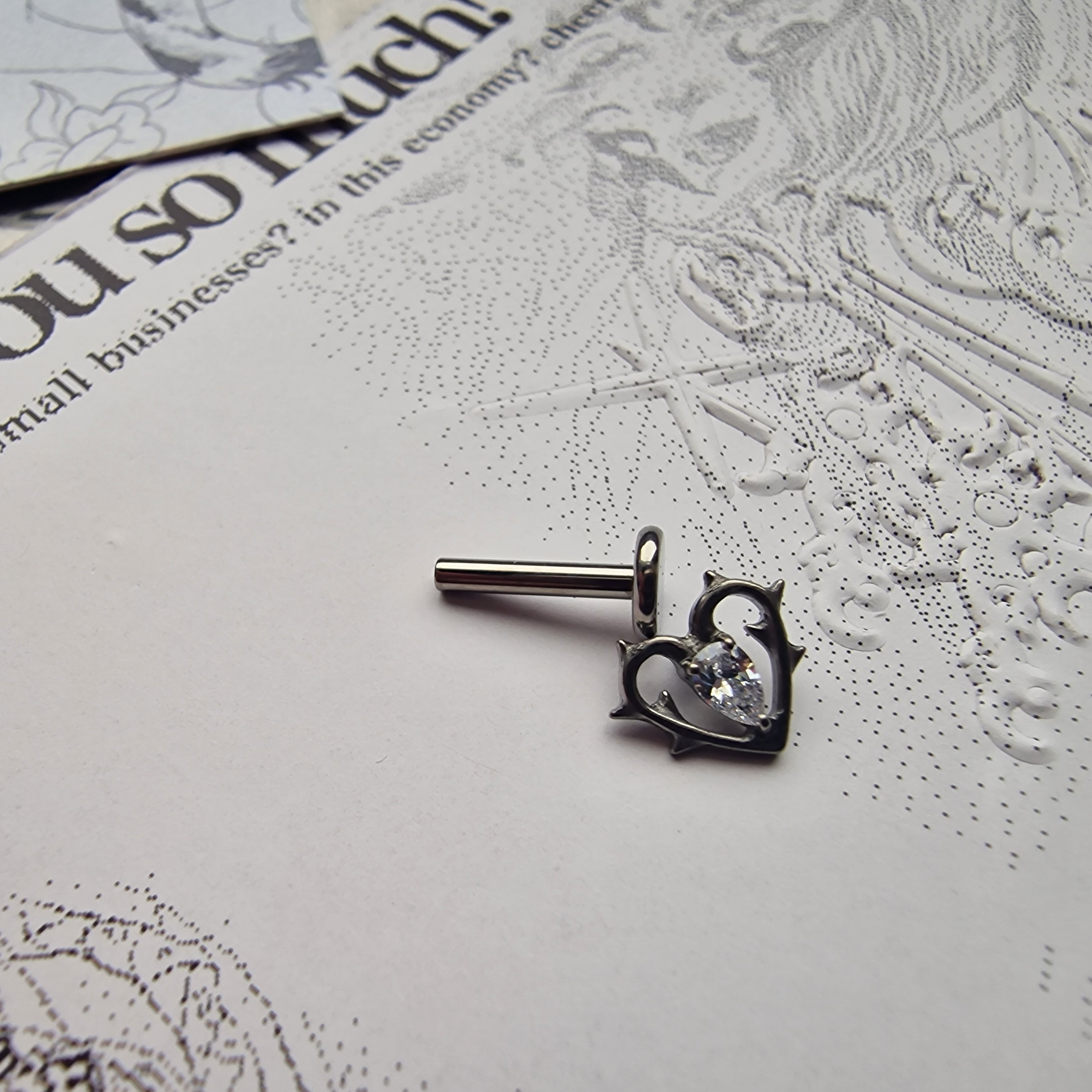 Thorn in my heart! | White Zircon Titanium Silver Body Piercing