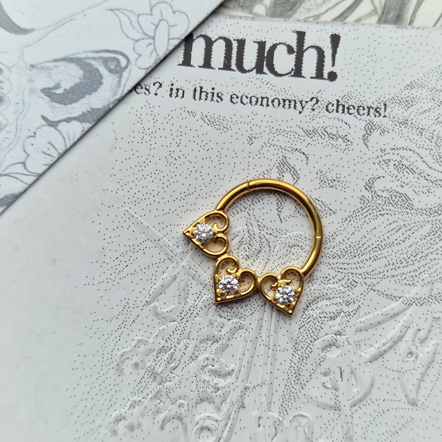 Trio Heart Hoop Gold Titanium | Septum Helix Daith Hoop
