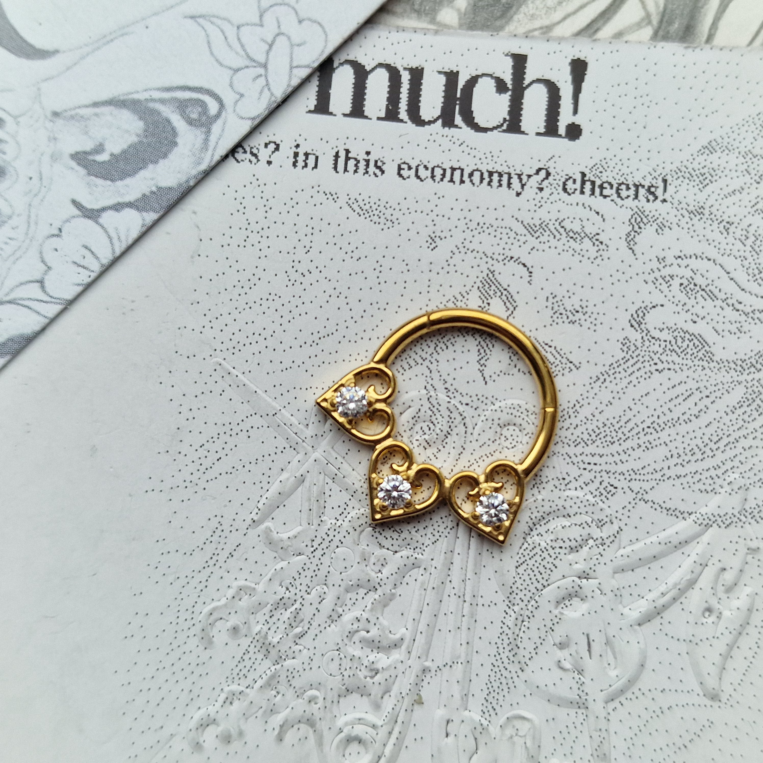 Trio Heart Hoop Gold Titanium | Septum Helix Daith Hoop