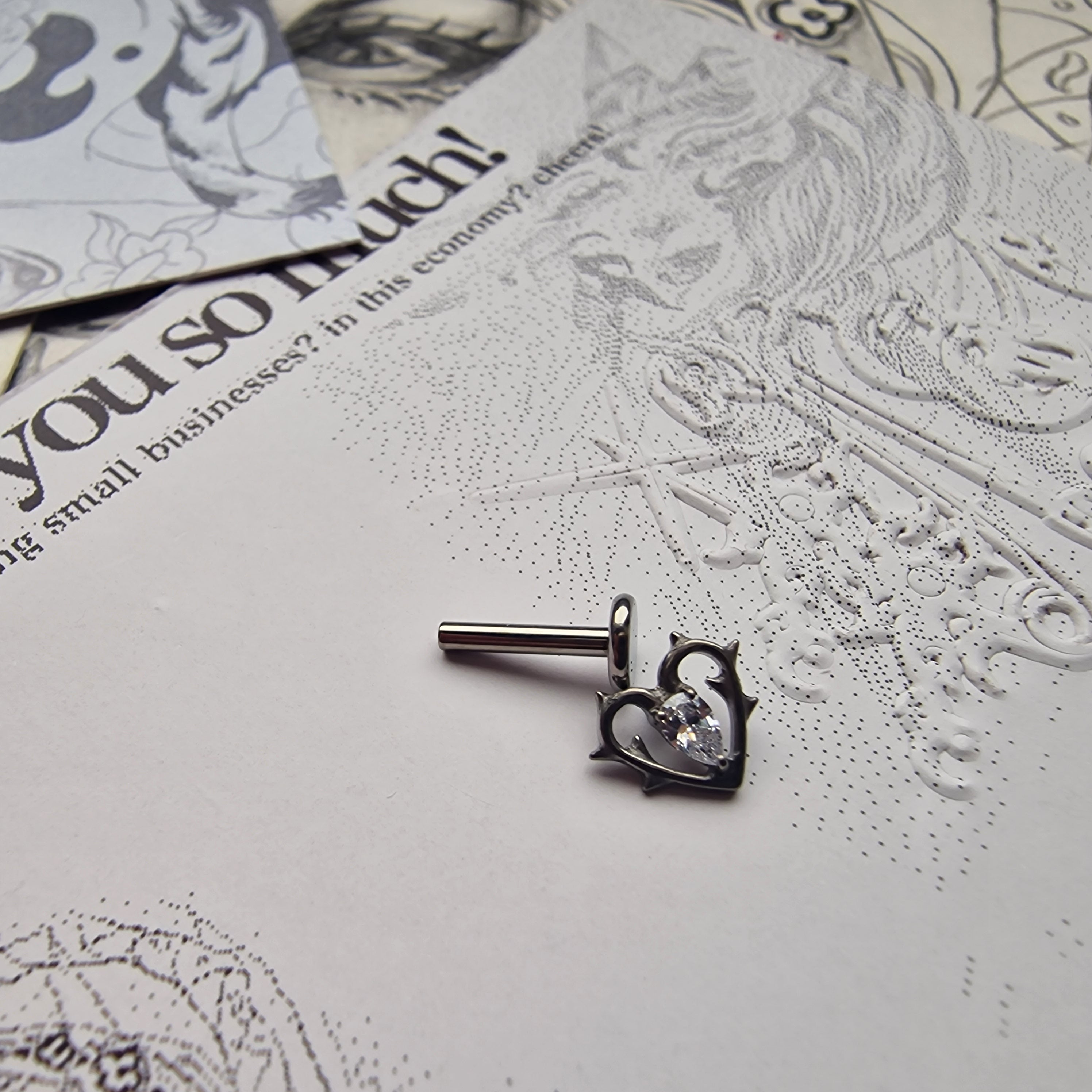 Thorn in my heart! | White Zircon Titanium Silver Body Piercing