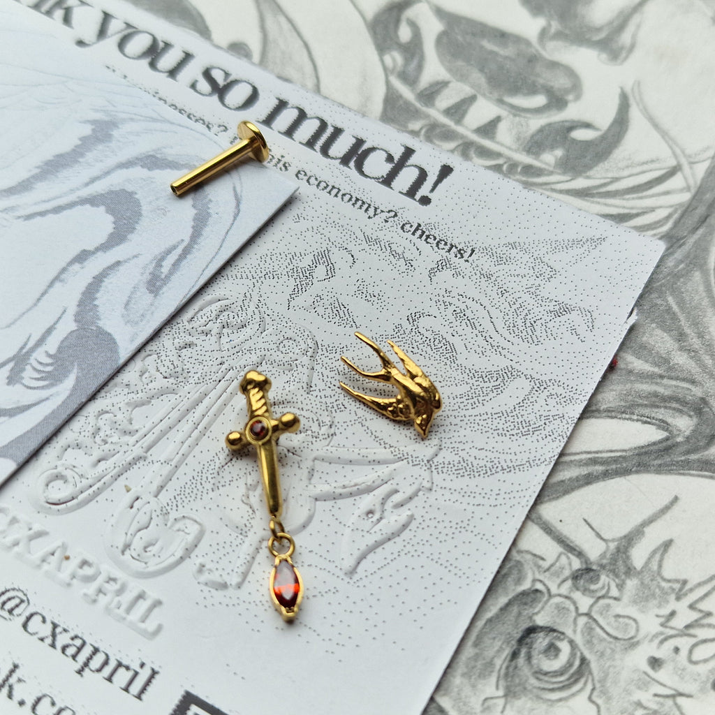Gold Fantasy Titanium Cartilage Stud Set | Alt Body Jewellery