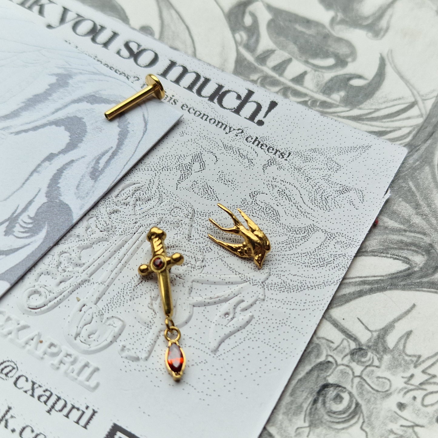 Gold Fantasy Titanium Cartilage Stud Set | Alt Body Jewellery