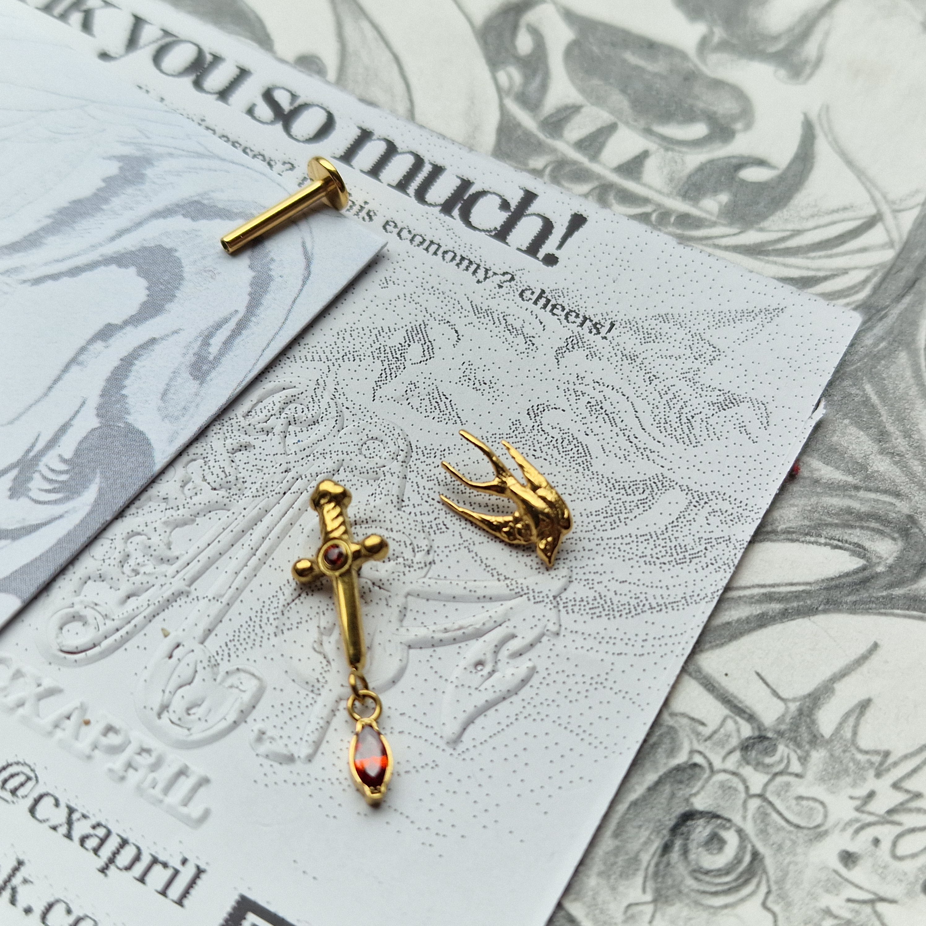 Gold Fantasy Titanium Cartilage Stud Set | Alt Body Jewellery