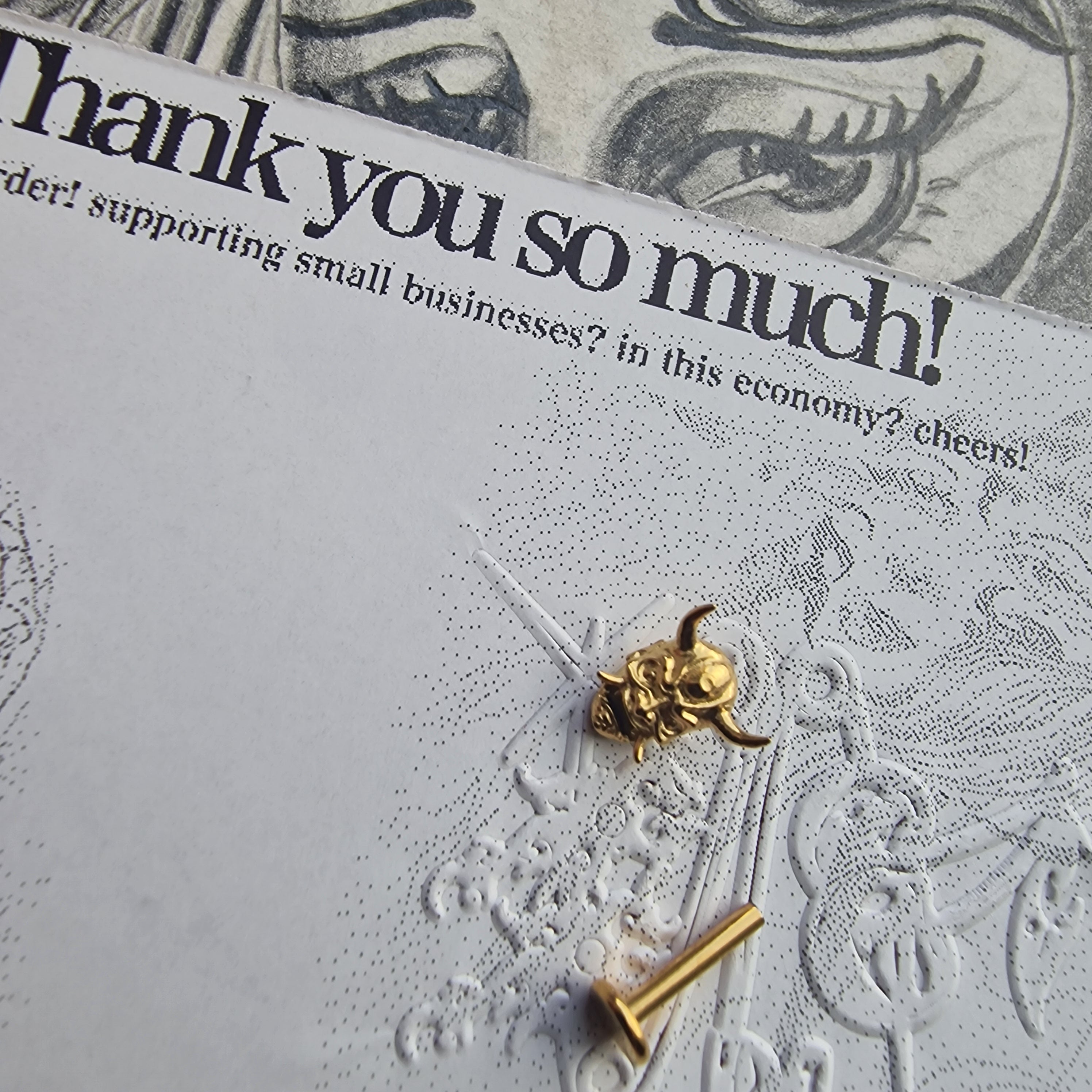 Anime Inspired Dragon and Mask Asymmetric Gold Titanium Earring Set | Titanium Gold Asian Body Piercings and Jewellery