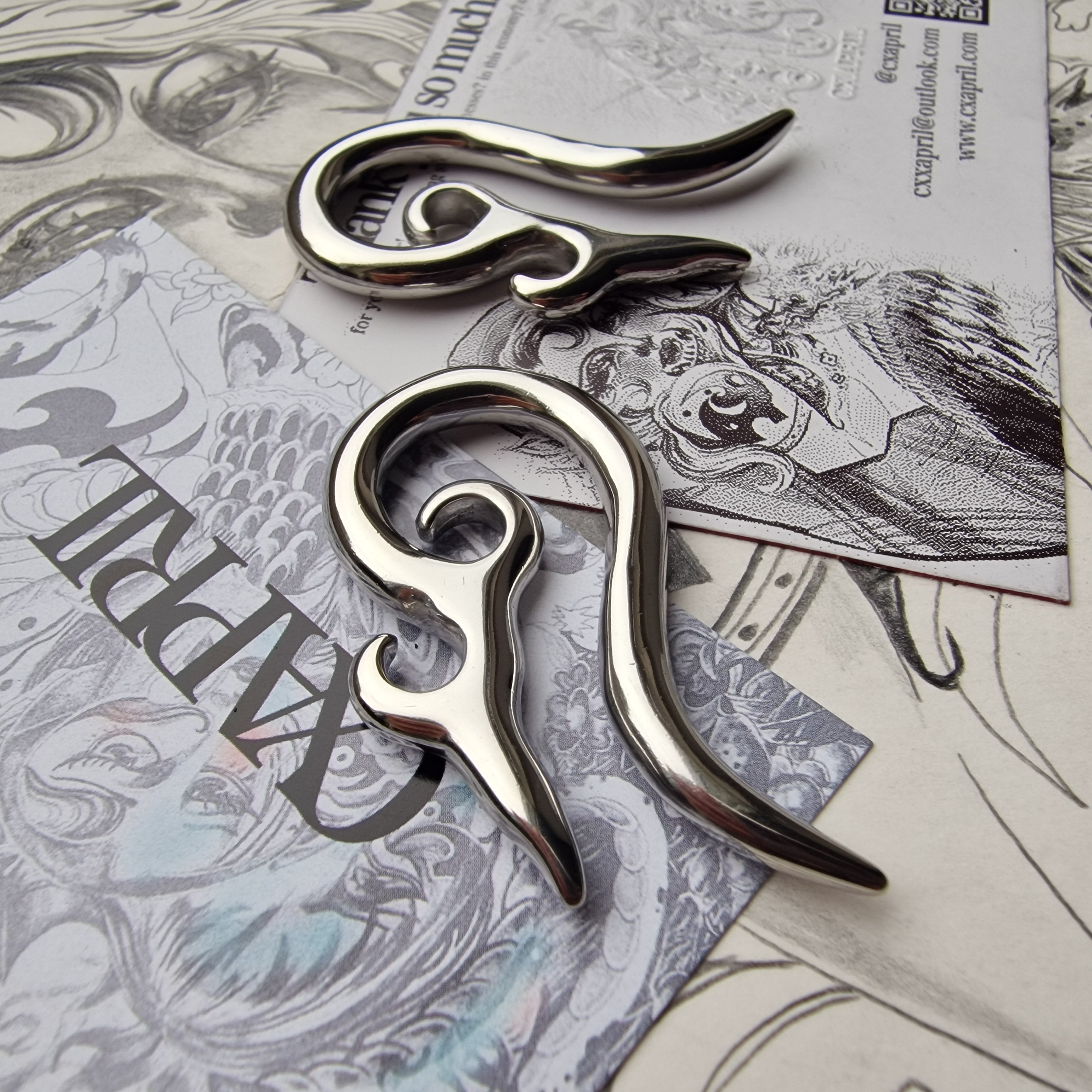 5MM 4G Tribal Silver Ornamental Cyberpunk Saddle Silver Ear Weight Hangers Gauges