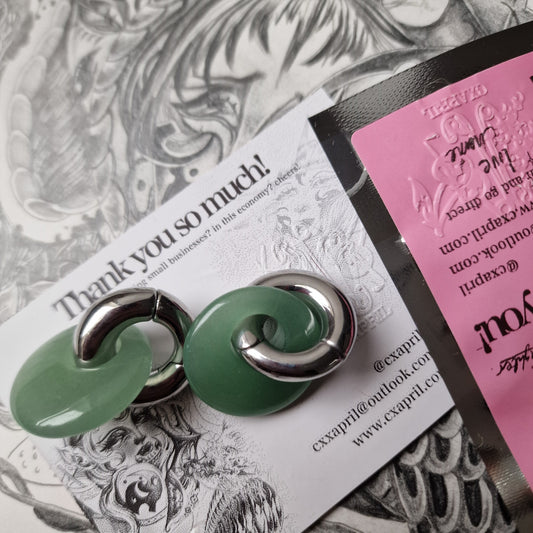 6MM 2G Organic Green Jade Silver Ear Weights
