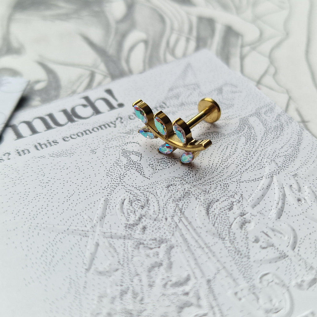 Rainbow Olive Branch Cartilage Earring | Gold Titanium Body Piercings