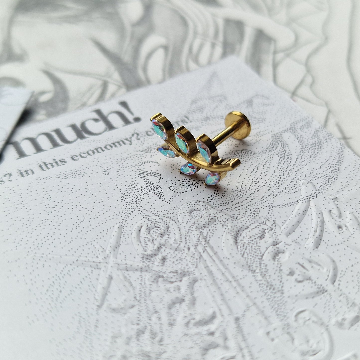 Rainbow Olive Branch Cartilage Earring | Gold Titanium Body Piercings